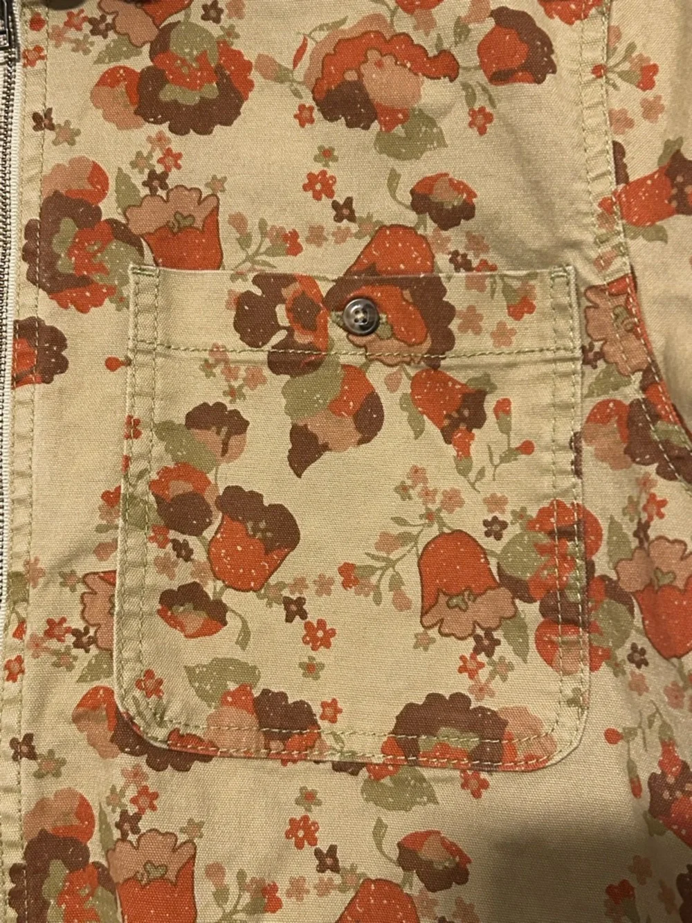 Toad&Co zip-front utility romper in a unique earthy floral print. - Picture 5 of 8